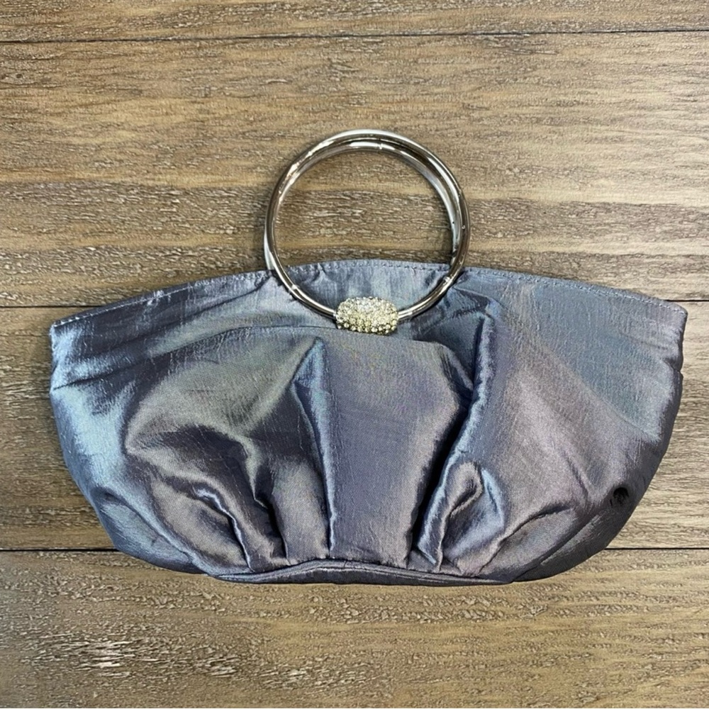 Sasha Gray Satin Evening Bag with Rhinestone Ring Handles | Retro Y2K